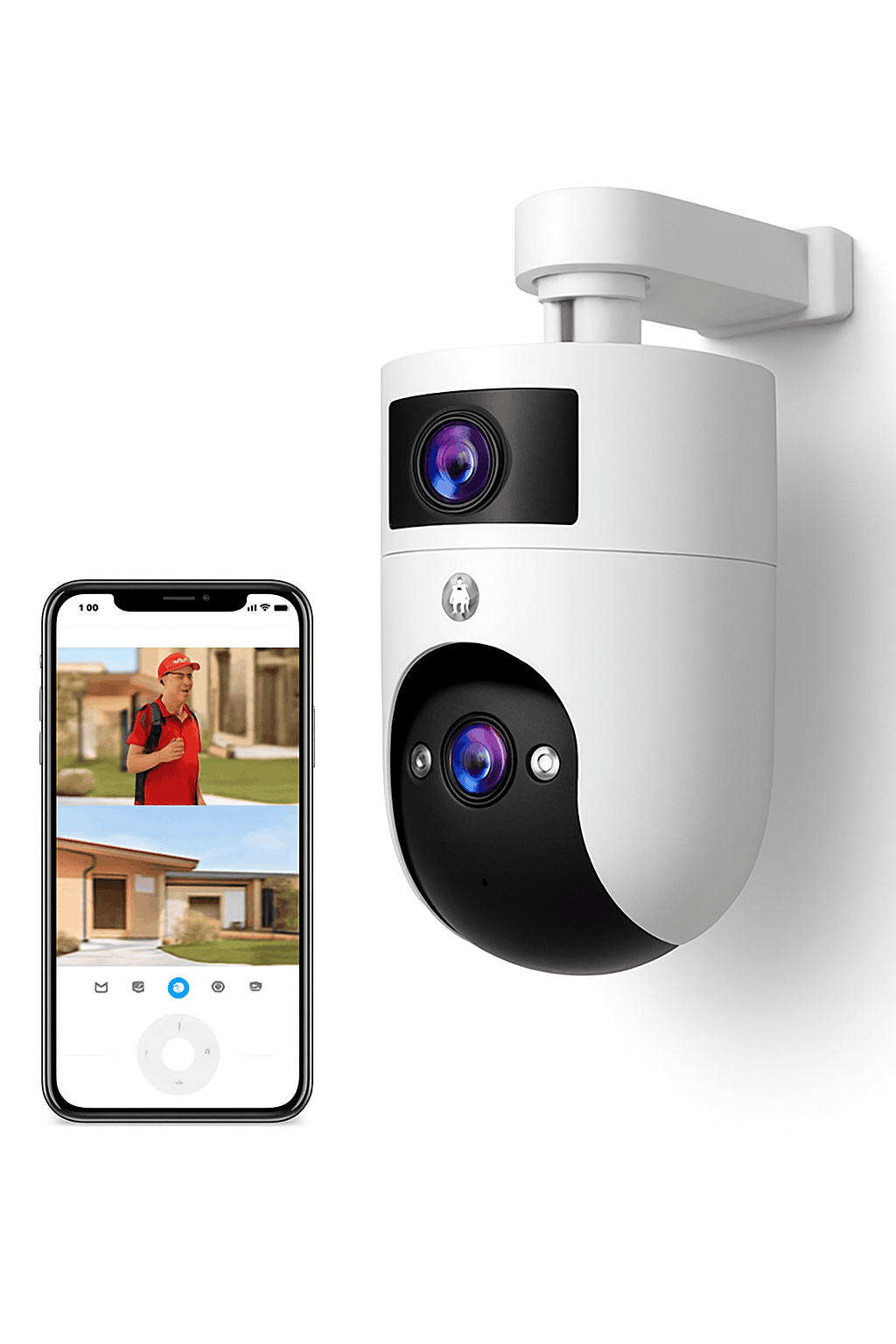 Dual Lens PTZ WiFi Security Camera with Auto Tracking & Audio-1080P / UK Plug / China Mainland
