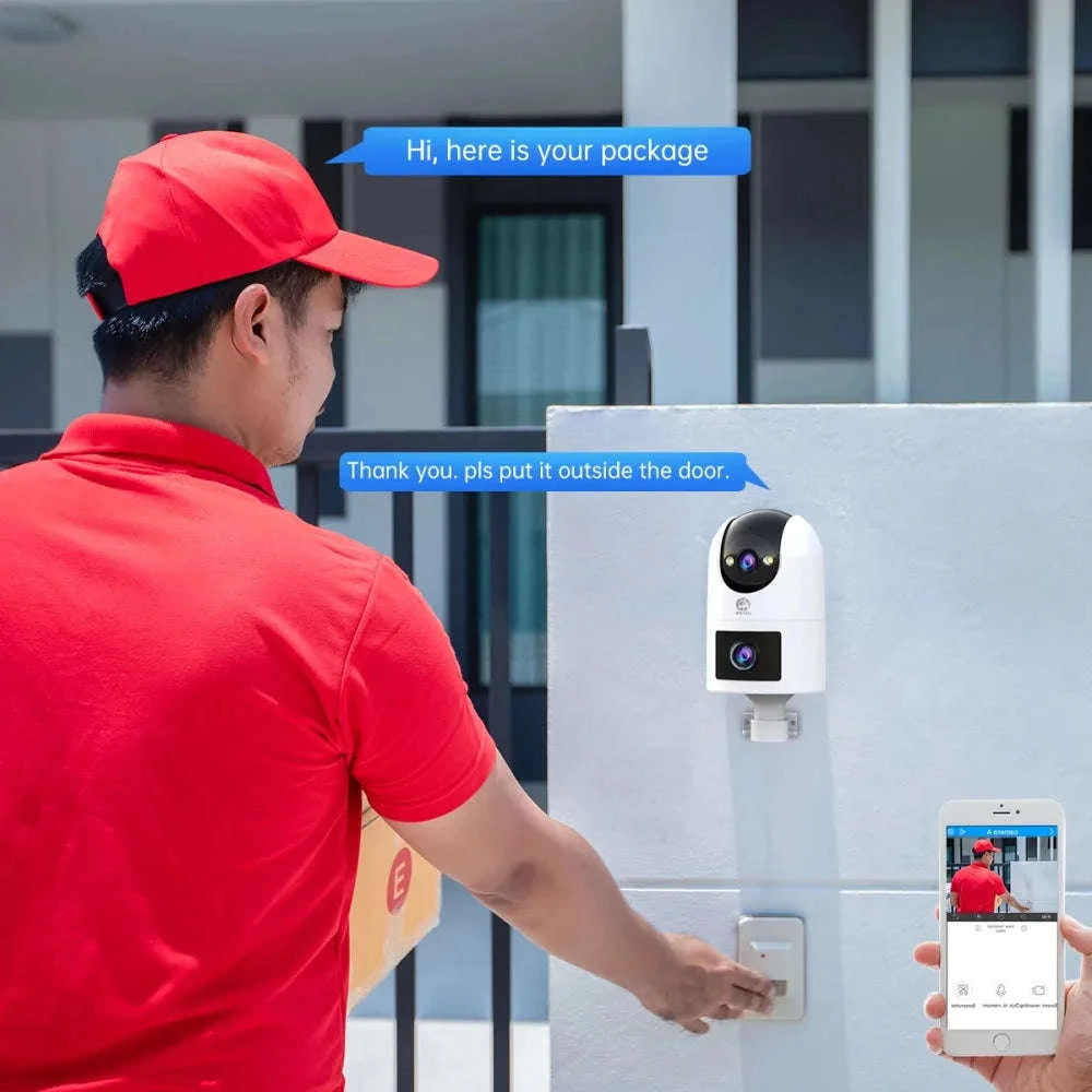 Dual Lens PTZ WiFi Security Camera with Auto Tracking & Audio-1080P / UK Plug / China Mainland