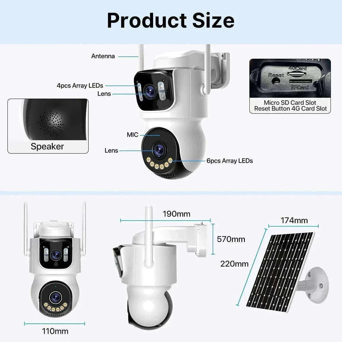 Dual Lens Solar 4G Security Camera with Battery and 24‑Hour Recording-4K Add 128G / Poland