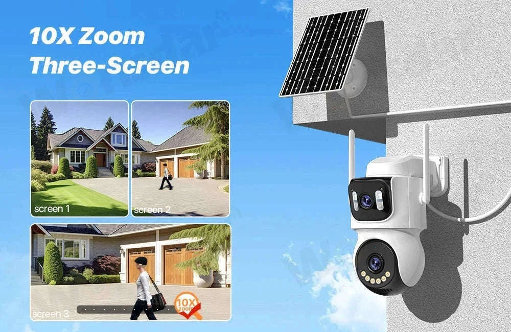 Dual Lens Solar 4G Security Camera with Battery and 24‑Hour Recording-4K Add 128G / Poland