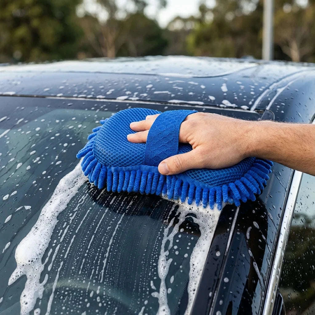 Dual-Sided Chenille Car Wash Sponge Block, Scratch-Free 26x15cm-Blue / United States