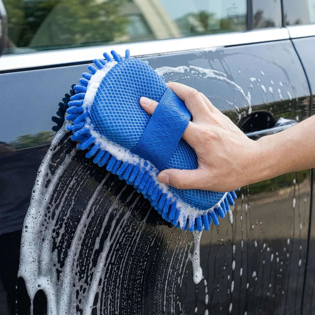Dual-Sided Chenille Car Wash Sponge Block, Scratch-Free 26x15cm-Blue / United States