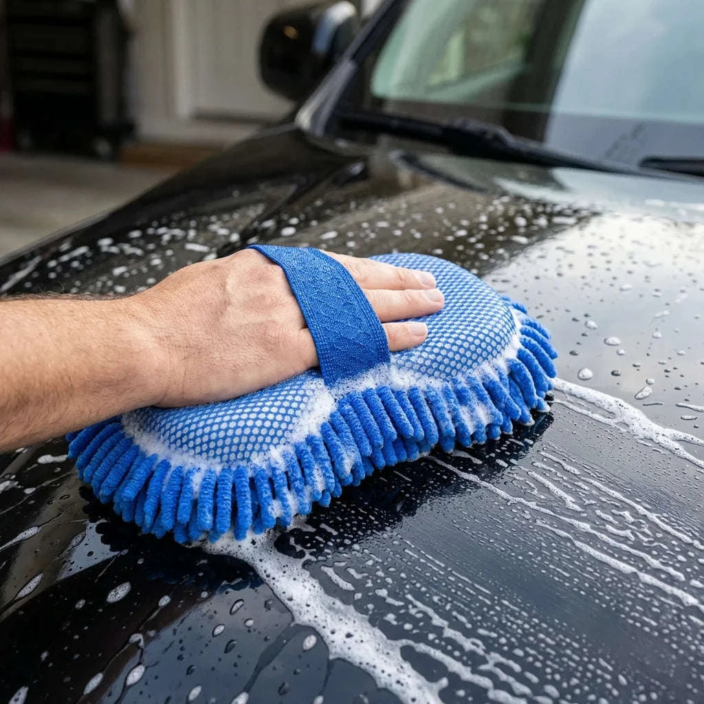 Dual-Sided Chenille Car Wash Sponge Block, Scratch-Free 26x15cm-Blue / United States