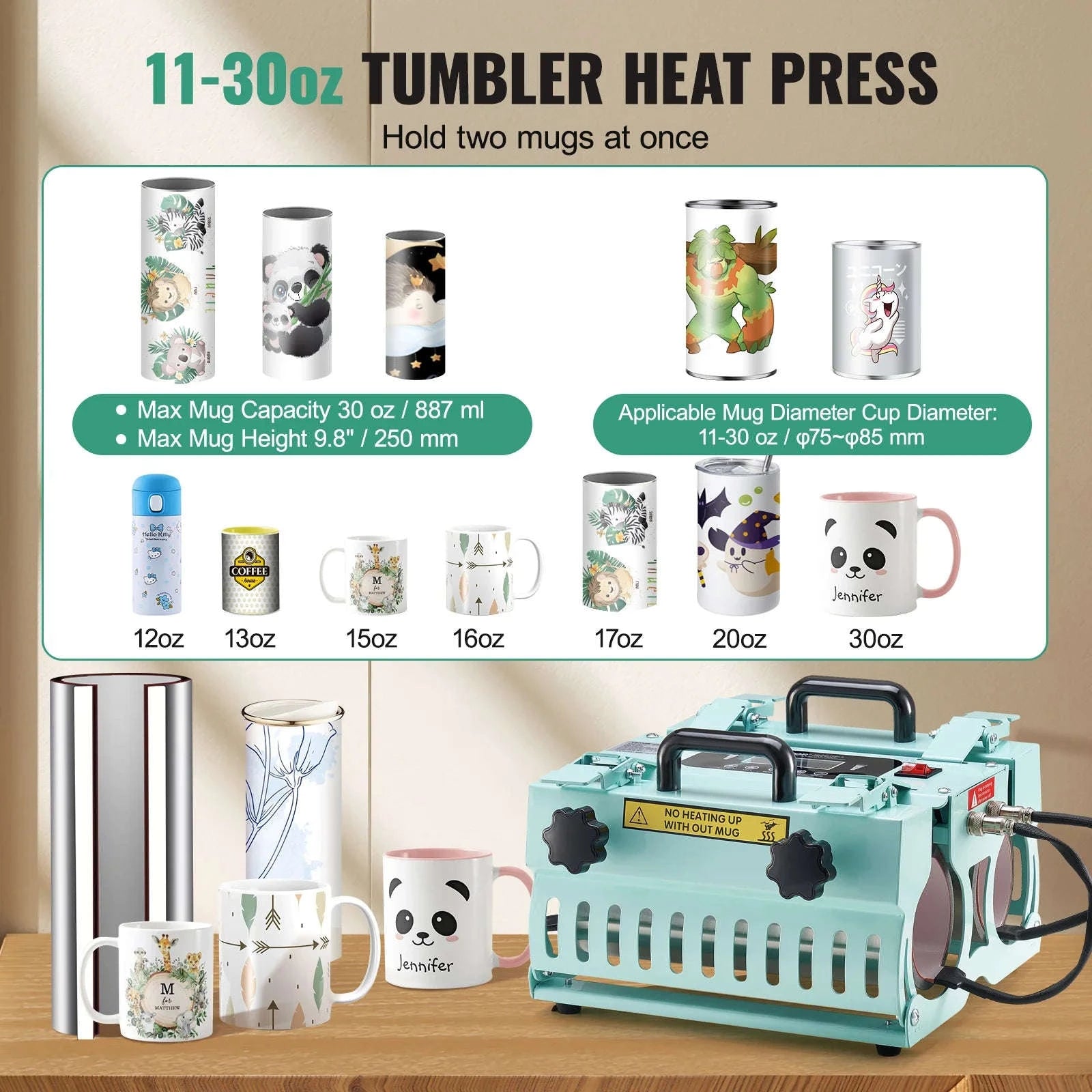 Dual Station Tumbler Heat Press Machine for 11-30 oz Cups-Green B 12.8lbs / spain