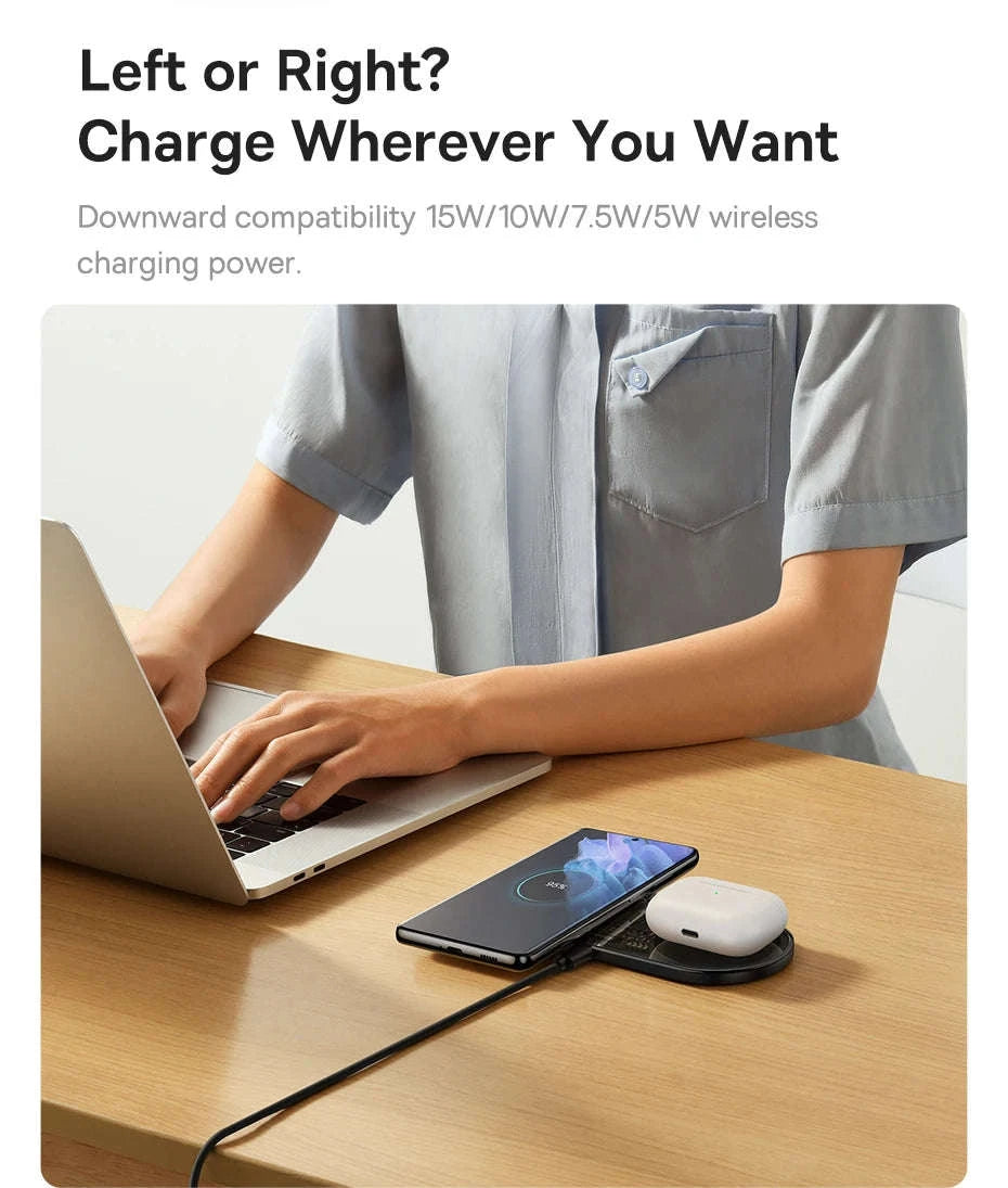 Dual Wireless Charger with LED Display for iPhone, Samsung & AirPods-Black