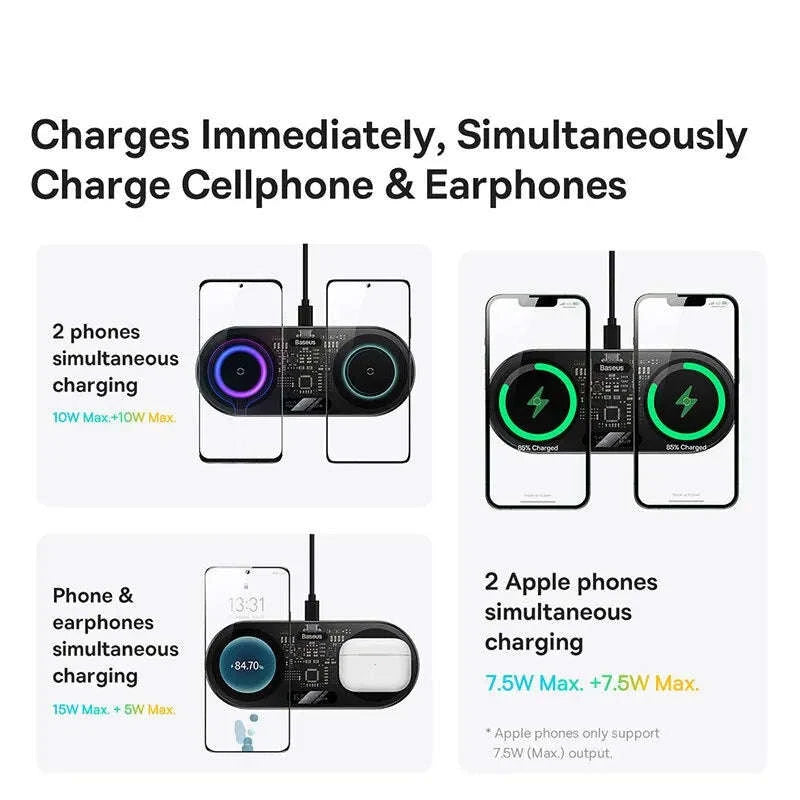 Dual Wireless Charger with LED Display for iPhone, Samsung & AirPods-Black