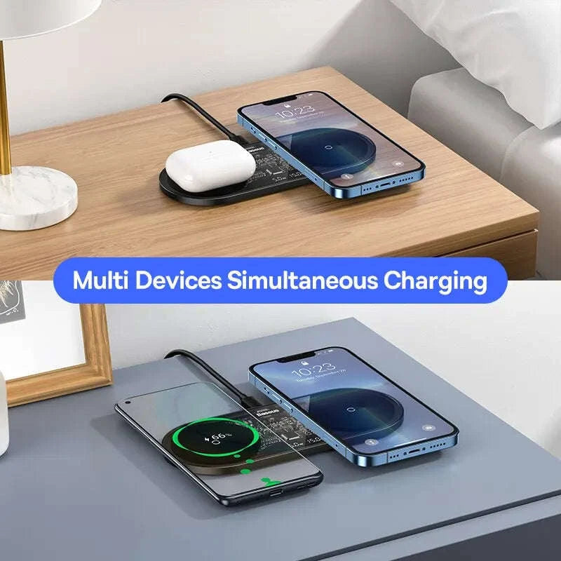 Dual Wireless Charger with LED Display for iPhone, Samsung & AirPods-Black