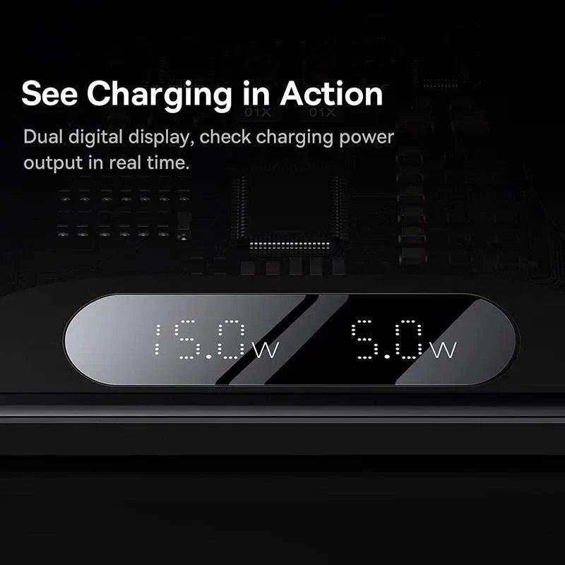 Dual Wireless Charger with LED Display for iPhone, Samsung & AirPods-Black