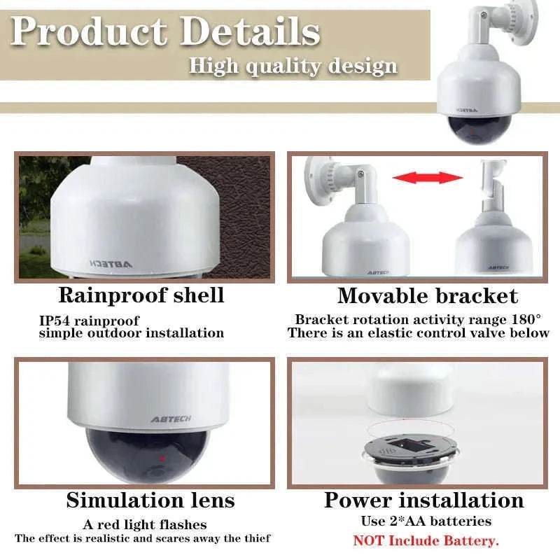 Dummy Security Camera with LED Flash IP54 Outdoor Dome-WHITE / China Mainland