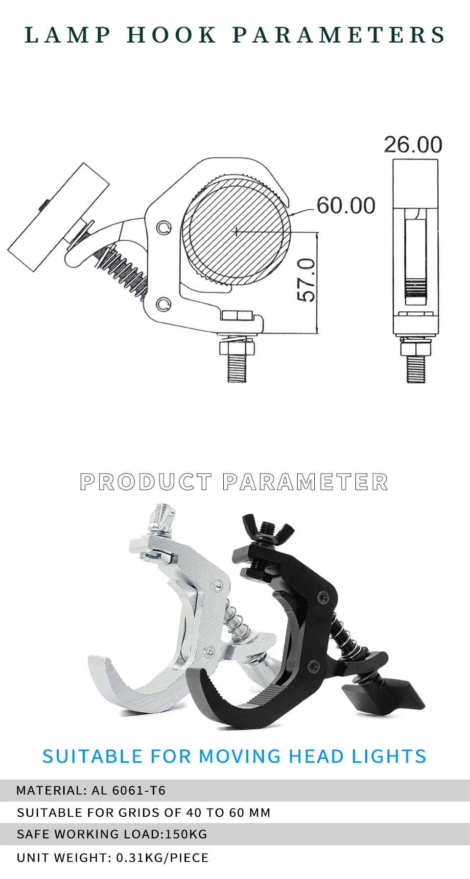 Durable Heavy-Duty Stage Light Hook Clamp Set-silver / Australia