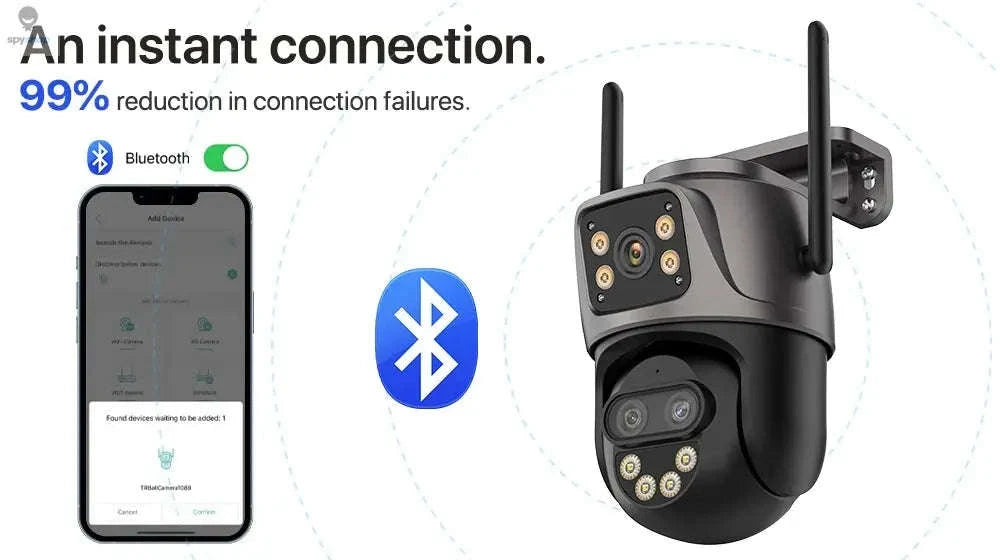 DUREVIN 6K Triple‑Lens IP Camera – 9MP Clarity, PTZ Tracking, Dual‑Screen View-4K Add 128G / UK Plug