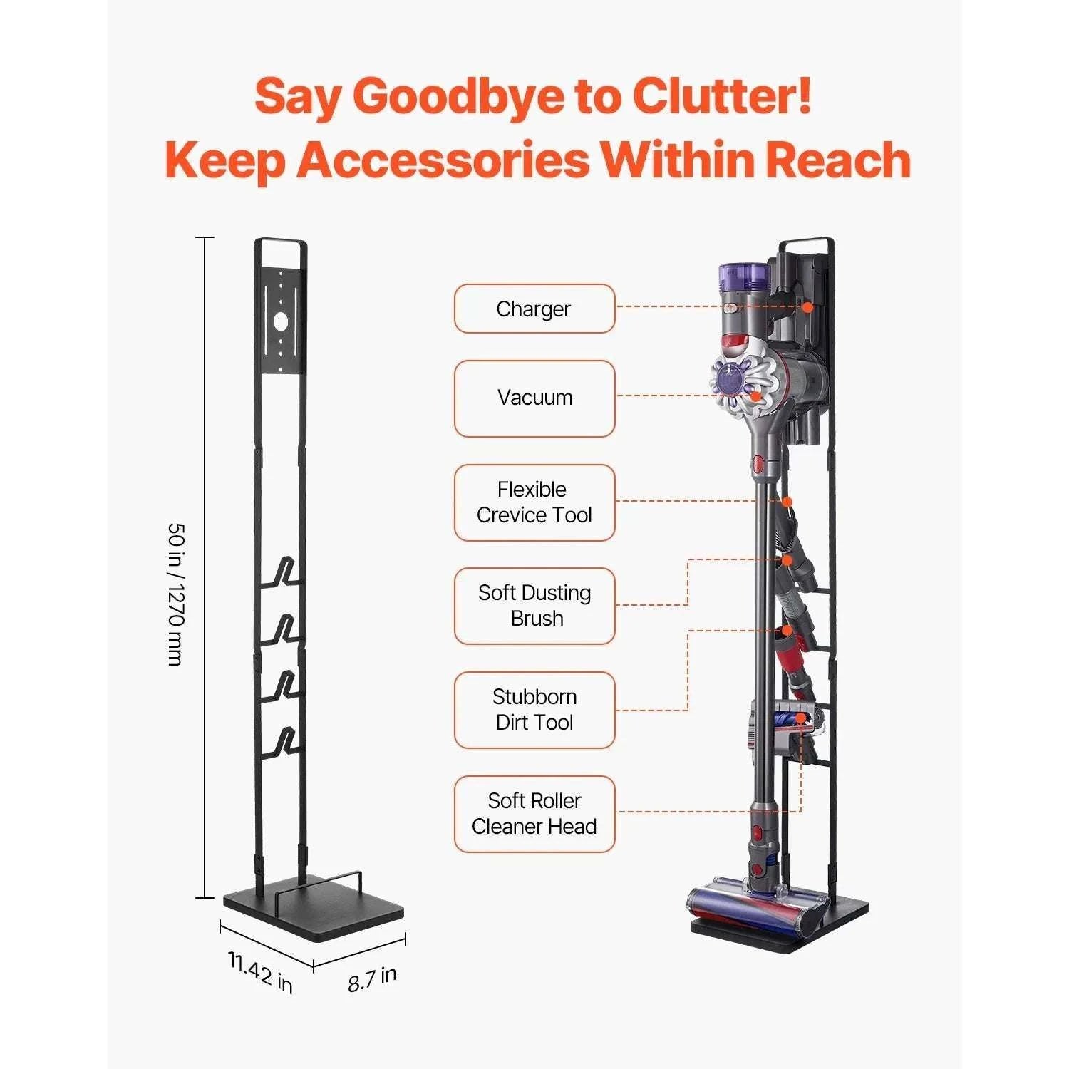 Dyson Vacuum Stand Organizer with 4 Hooks, No-Drill Storage Rack-Type B / United States