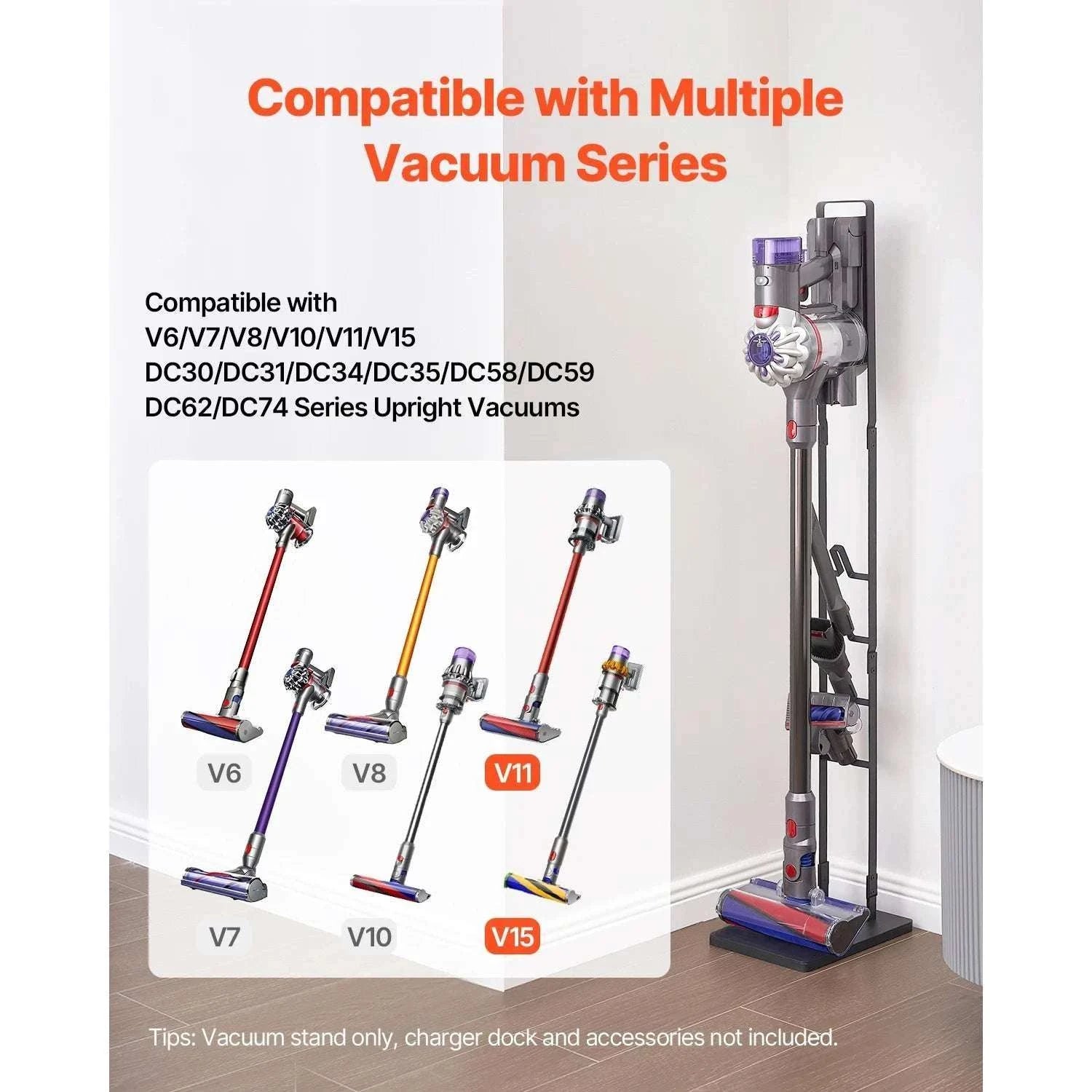 Dyson Vacuum Stand Organizer with 4 Hooks, No-Drill Storage Rack-Type B / United States