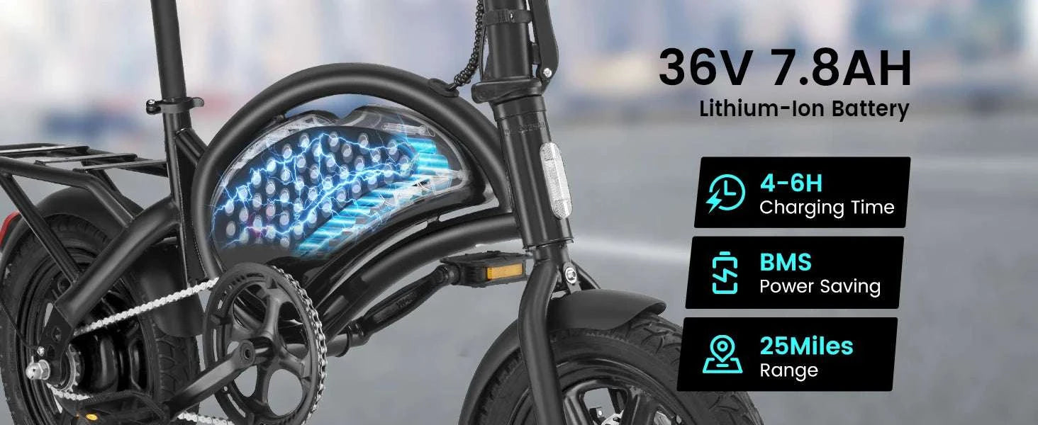 DYU D3F Folding Electric Bike 20MPH 36V Battery Compact E-Bike-black / United States