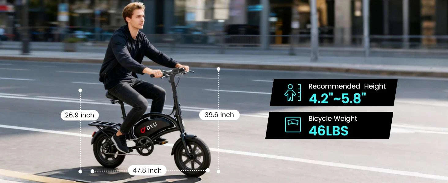 DYU D3F Folding Electric Bike 20MPH 36V Battery Compact E-Bike-black / United States