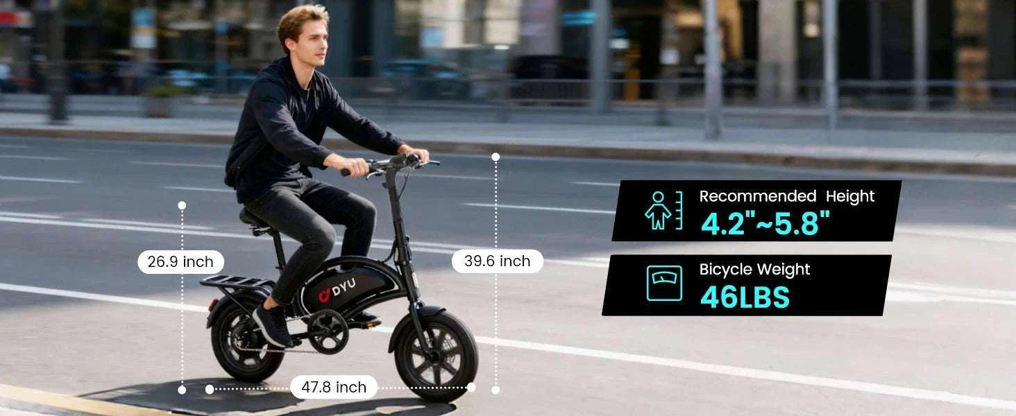 DYU D3F Folding Electric Bike 20MPH 36V Battery Compact E-Bike-black / United States