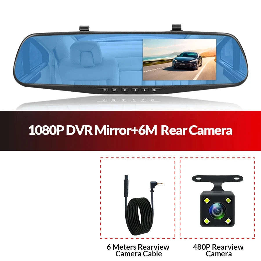 E-ACE 4.3" Dual Lens Dashcam Mirror DVR FHD 1080P-A08-6M RCC / 64G