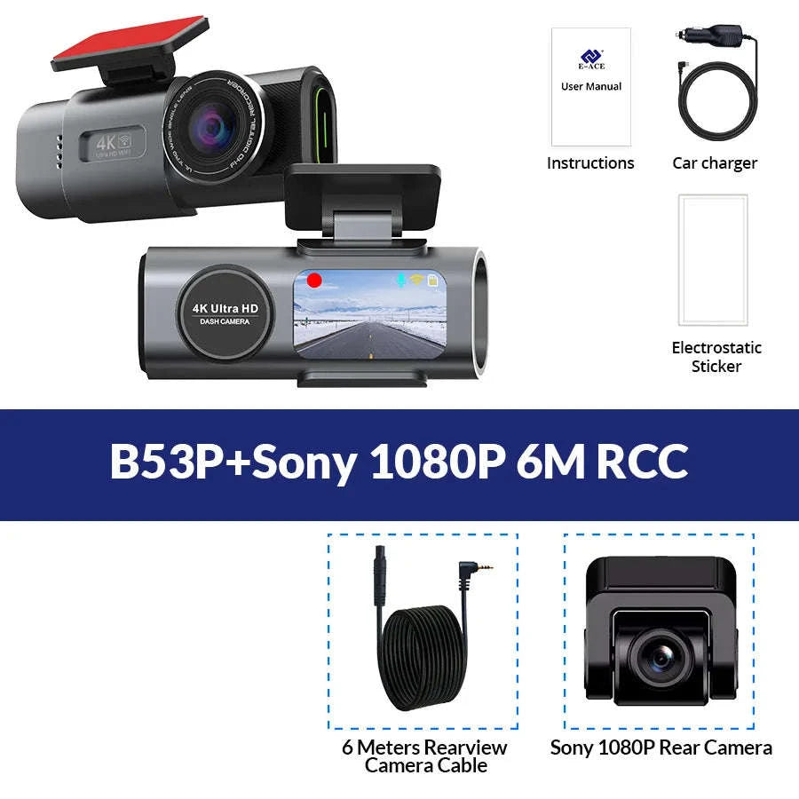 E-ACE B53P 4K GPS Dash Cam-B53P-15M RCC-BL / 128G