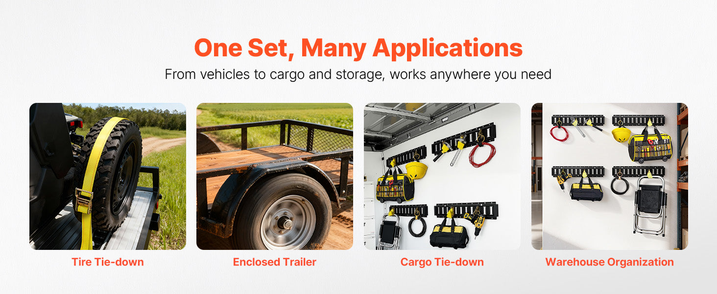 4 Pack 2ft E-Track Tie-Down Rail Kit with Rings & Anchors