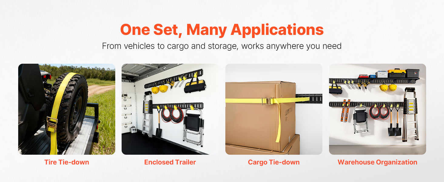 E-Track Tie-Down Rail Kit 8 Pack with Straps & O-Rings