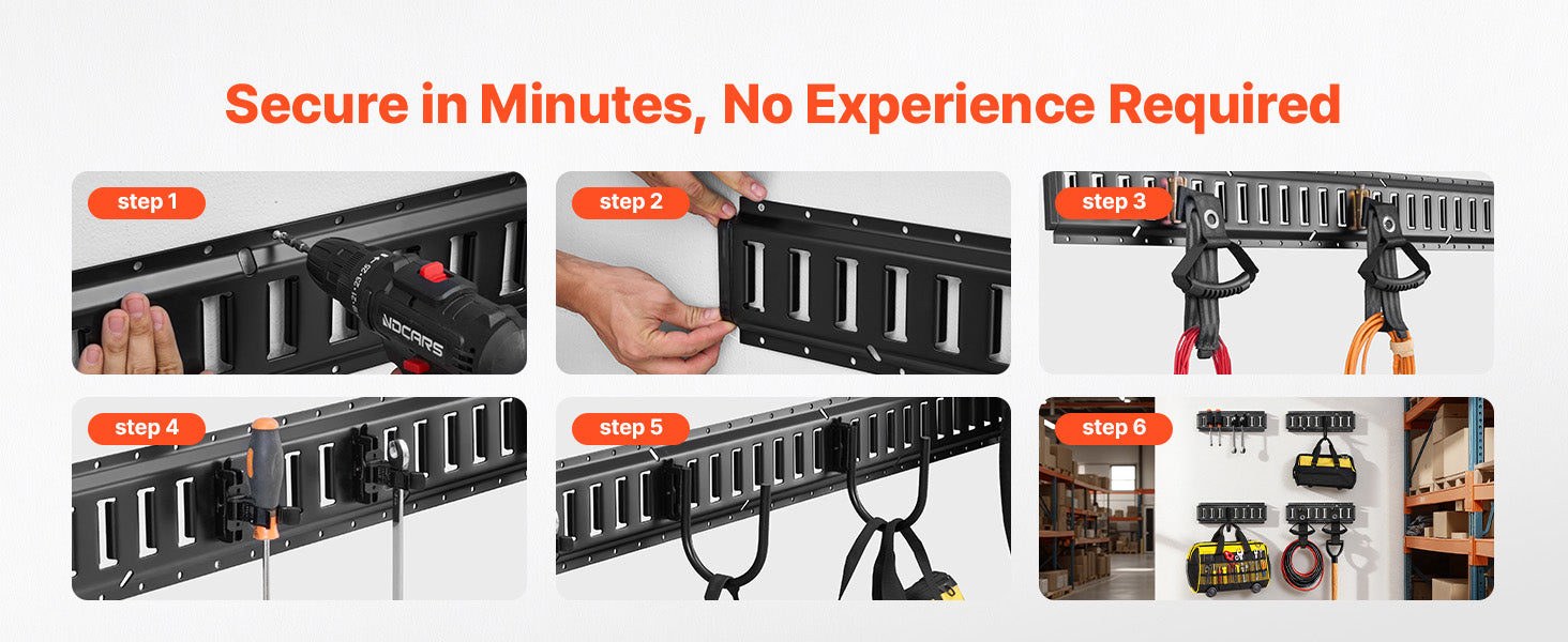 4 Pack E-Track Tie-Down Rail Kit with Hooks, Shelves & Tire Holders