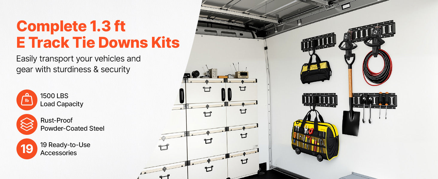 4 Pack E-Track Tie-Down Rail Kit with Hooks, Shelves & Tire Holders