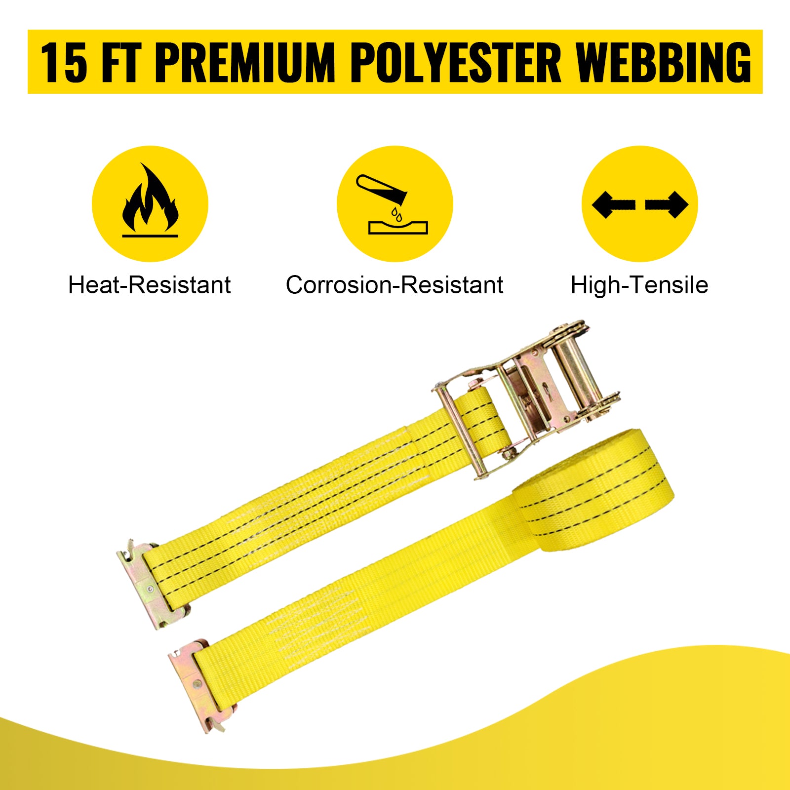 E-Track Ratchet Straps 2" Heavy-Duty Tie-Down Set 4,400 lbs Strength