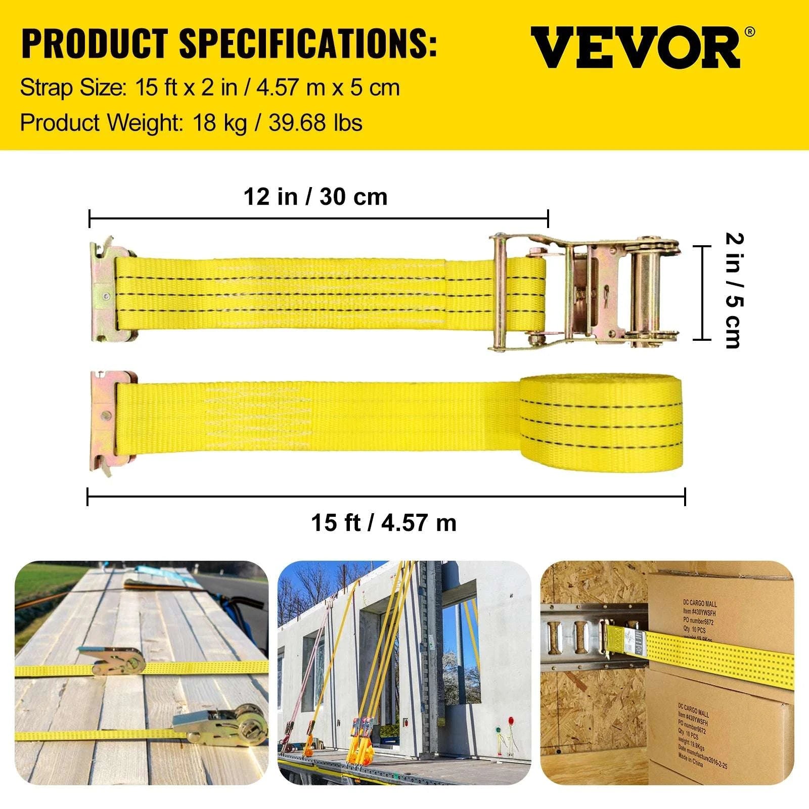 E-Track Ratchet Straps 2" Heavy-Duty Tie-Down Set 4,400 lbs Strength-18pcs 15ft / United States