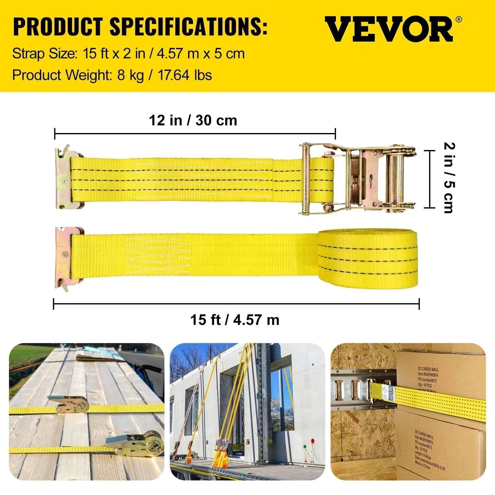 E-Track Ratchet Straps 2" Heavy-Duty Tie-Down Set 4,400 lbs Strength-18pcs 15ft / United States