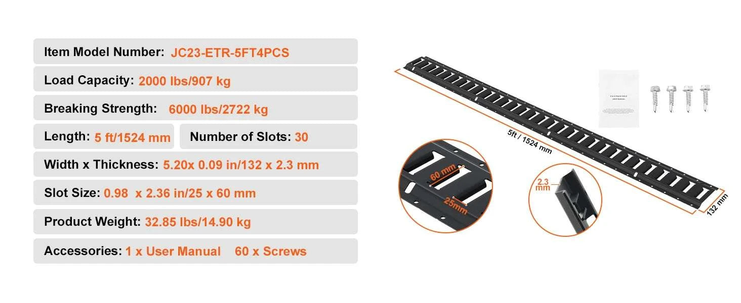E-Track Tie Down Rail Kit 4 Pack 2000lbs Load for Trailers & Garages-2ft / Poland