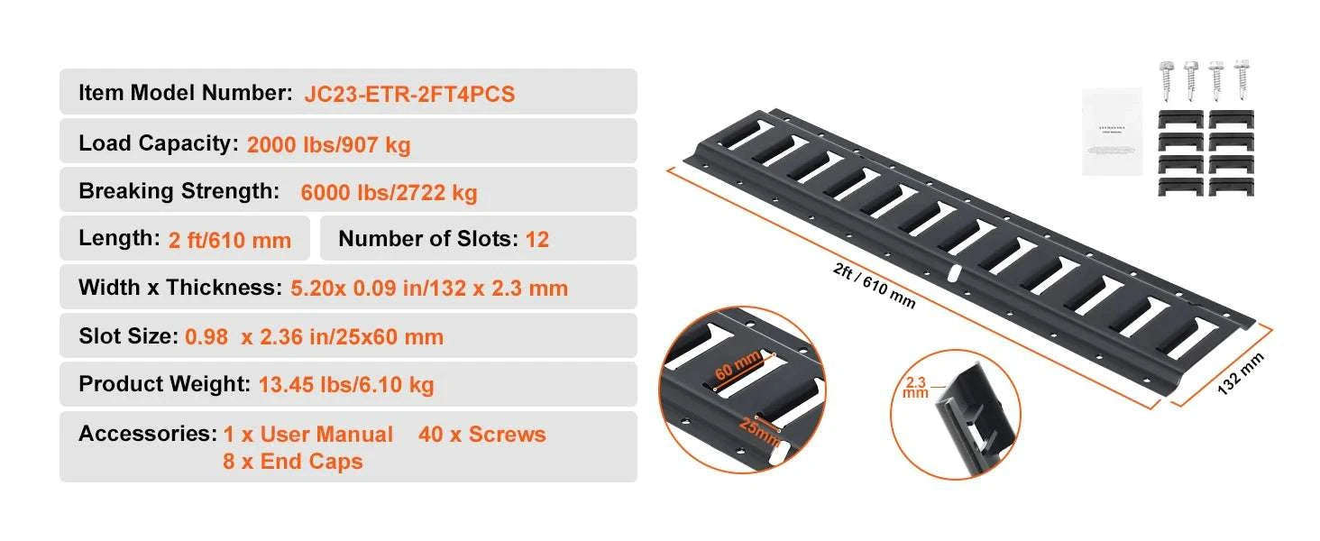 E-Track Tie Down Rail Kit 4 Pack 2000lbs Load for Trailers & Garages-2ft / Poland