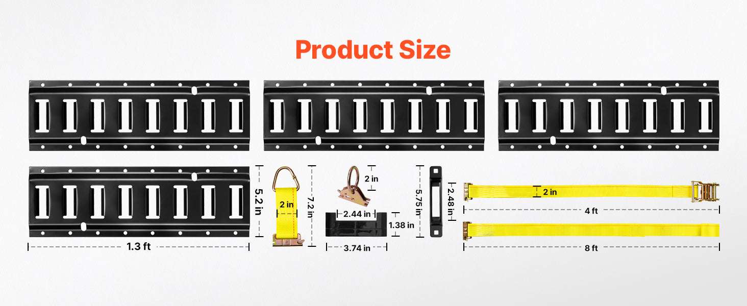 E-Track Tie-Down Rail Kit 4 Pack with Straps & Anchor Points-4 Pack / United States