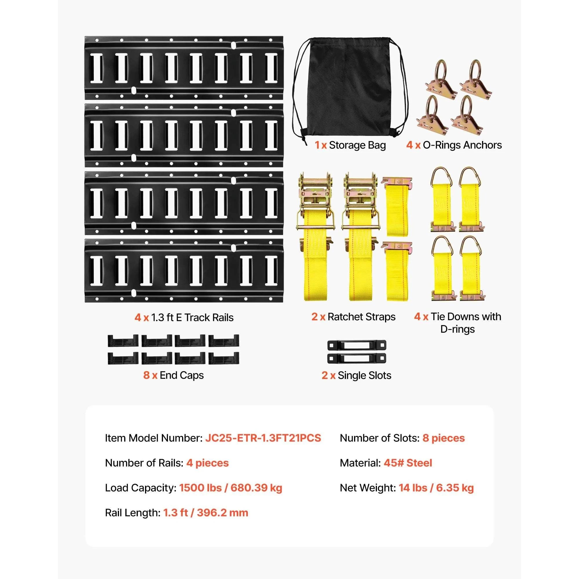 E-Track Tie-Down Rail Kit 4 Pack with Straps & Anchor Points-4 Pack / United States