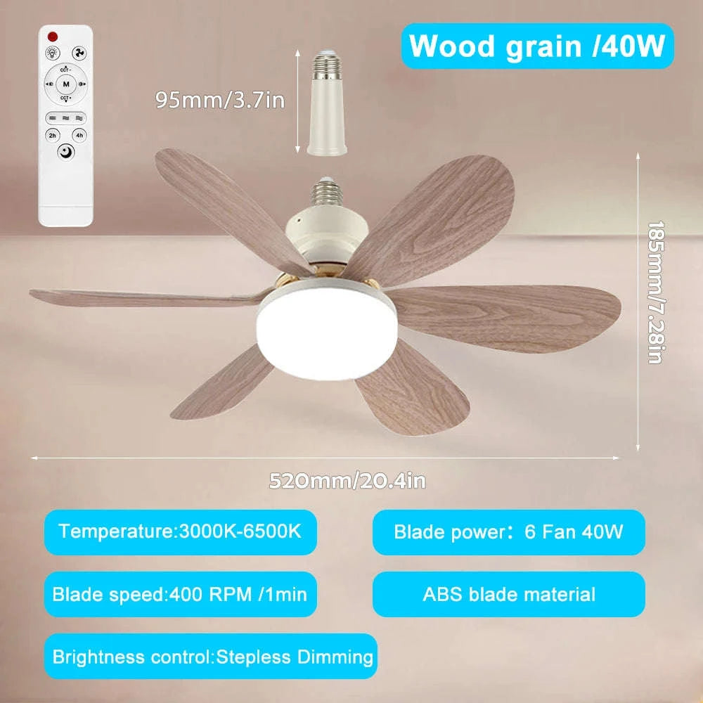 E27 Ceiling Fan Light with Remote Control-52cm Woodgrain