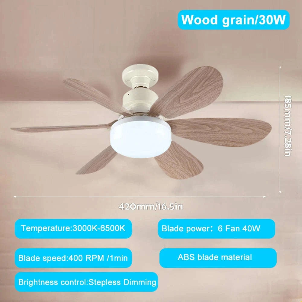 E27 Ceiling Fan Light with Remote Control-52cm Woodgrain