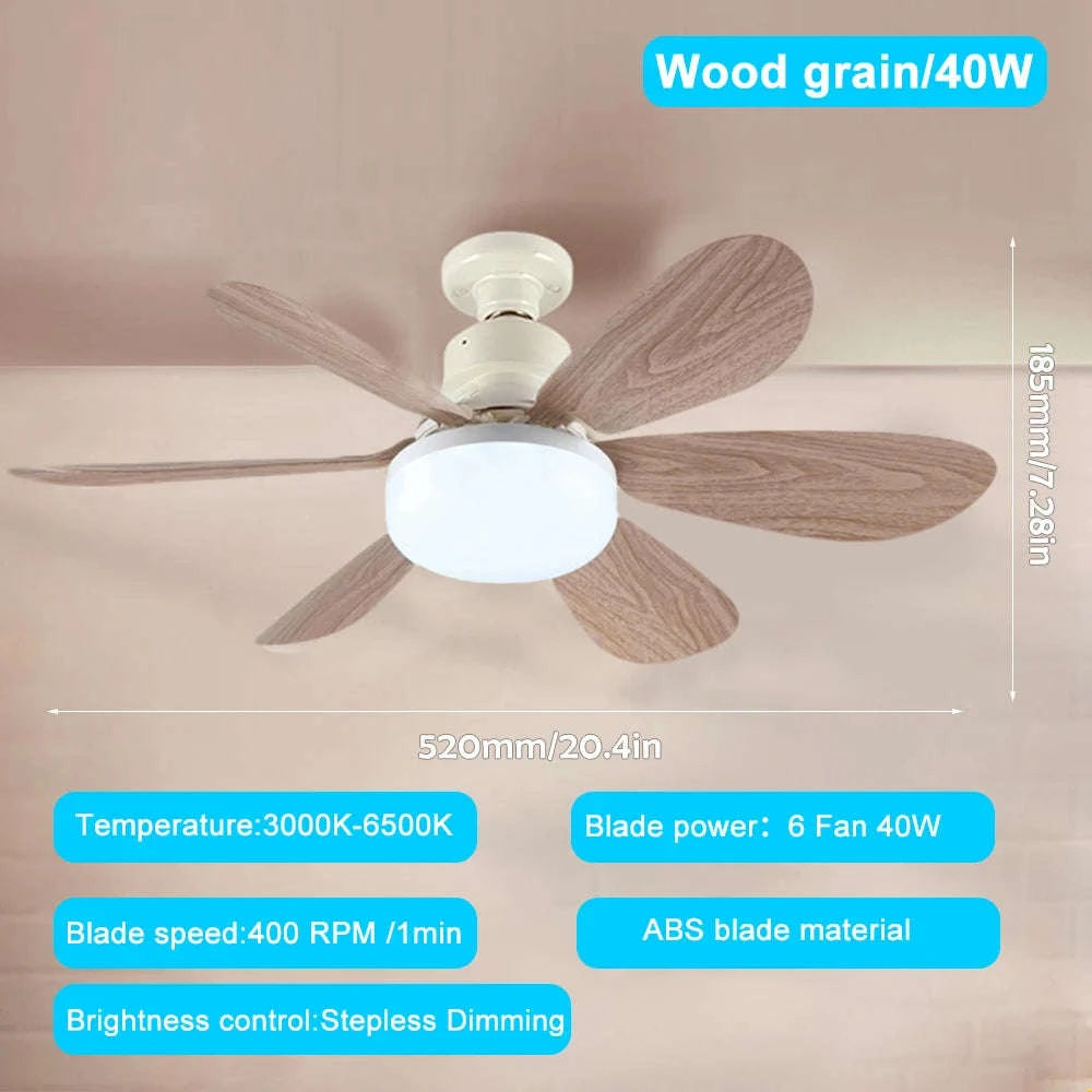 E27 Ceiling Fan Light with Remote Control-52cm Woodgrain