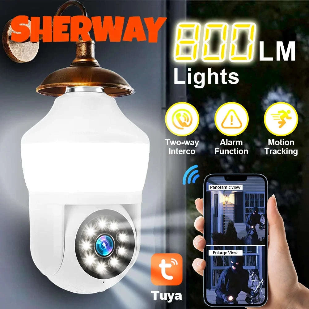E27 Light Bulb WiFi Security Camera 5MP PTZ Night Vision-3MP No SD Card