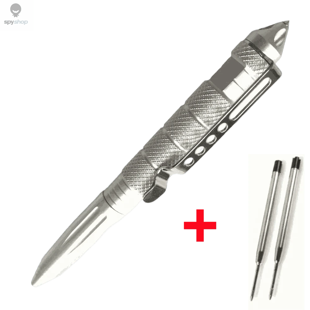 EDC Safety Pen with Tactical Tip for Writing and Protection-Silver with 2 refill