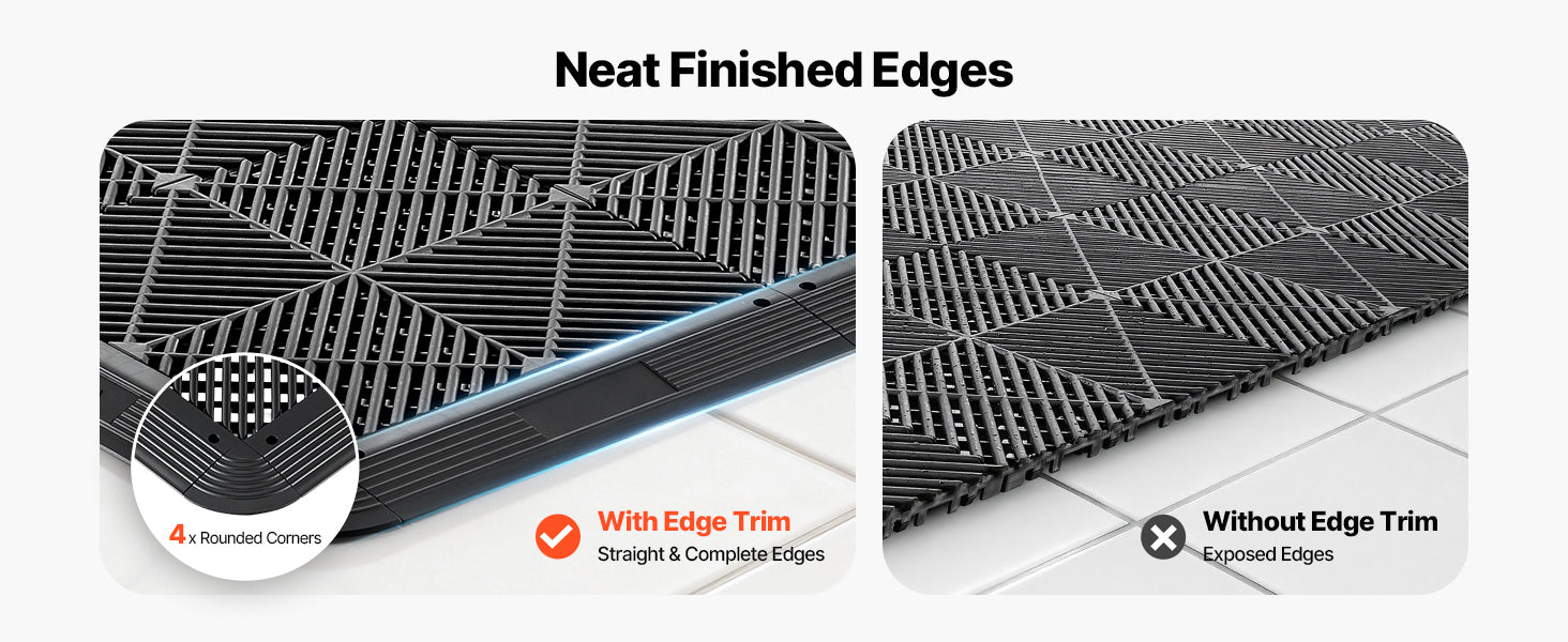SucceBuy 11PCS Transition Edge Kit Durable PP Easy Installation for Wet Area Restaurant Only Compatible with Drainage Mats Black