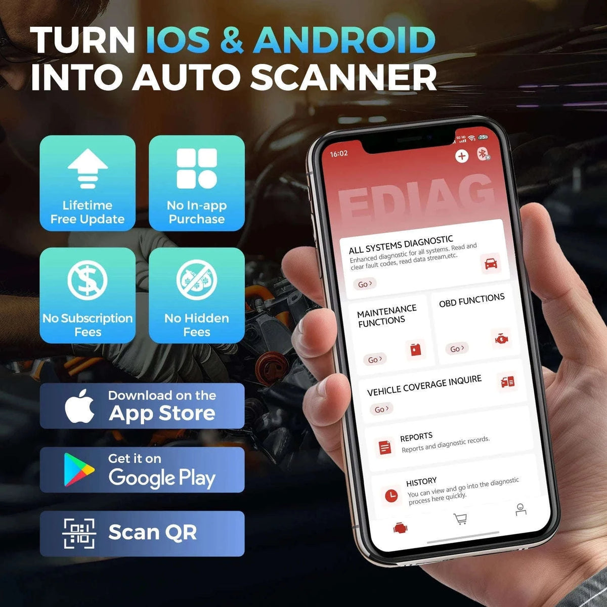 Ediag Elite Car Diagnostic Tool for Fast OBD2 Scanning-with 0.36m Cable / france / Lifetime Free Update