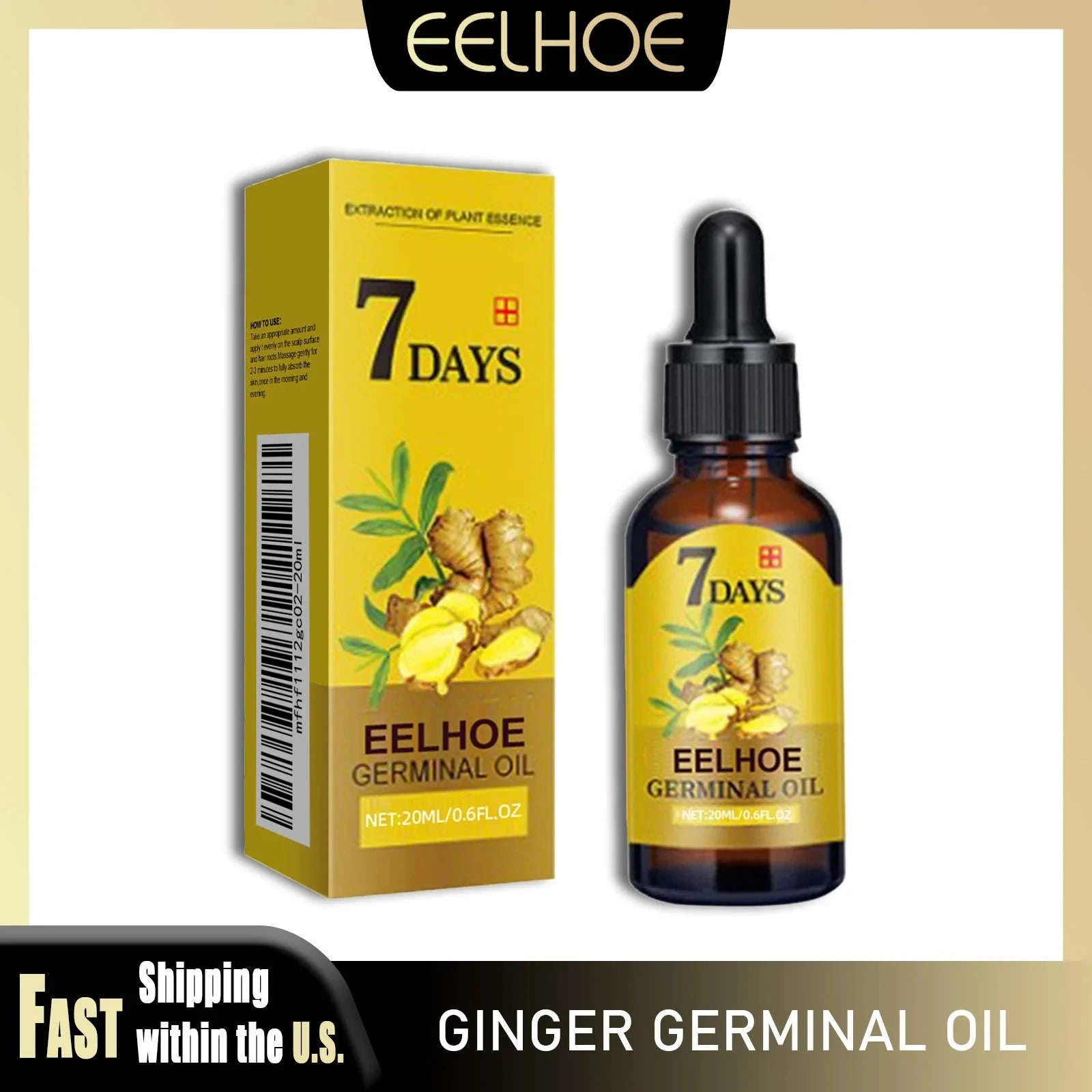 EELHOE 20ml Ginger Hair Growth Oil Strengthening Scalp Nourishing Hair Roots Anti Loss Fuller Care Hairs Essence for Women Men-1 Pc / United States