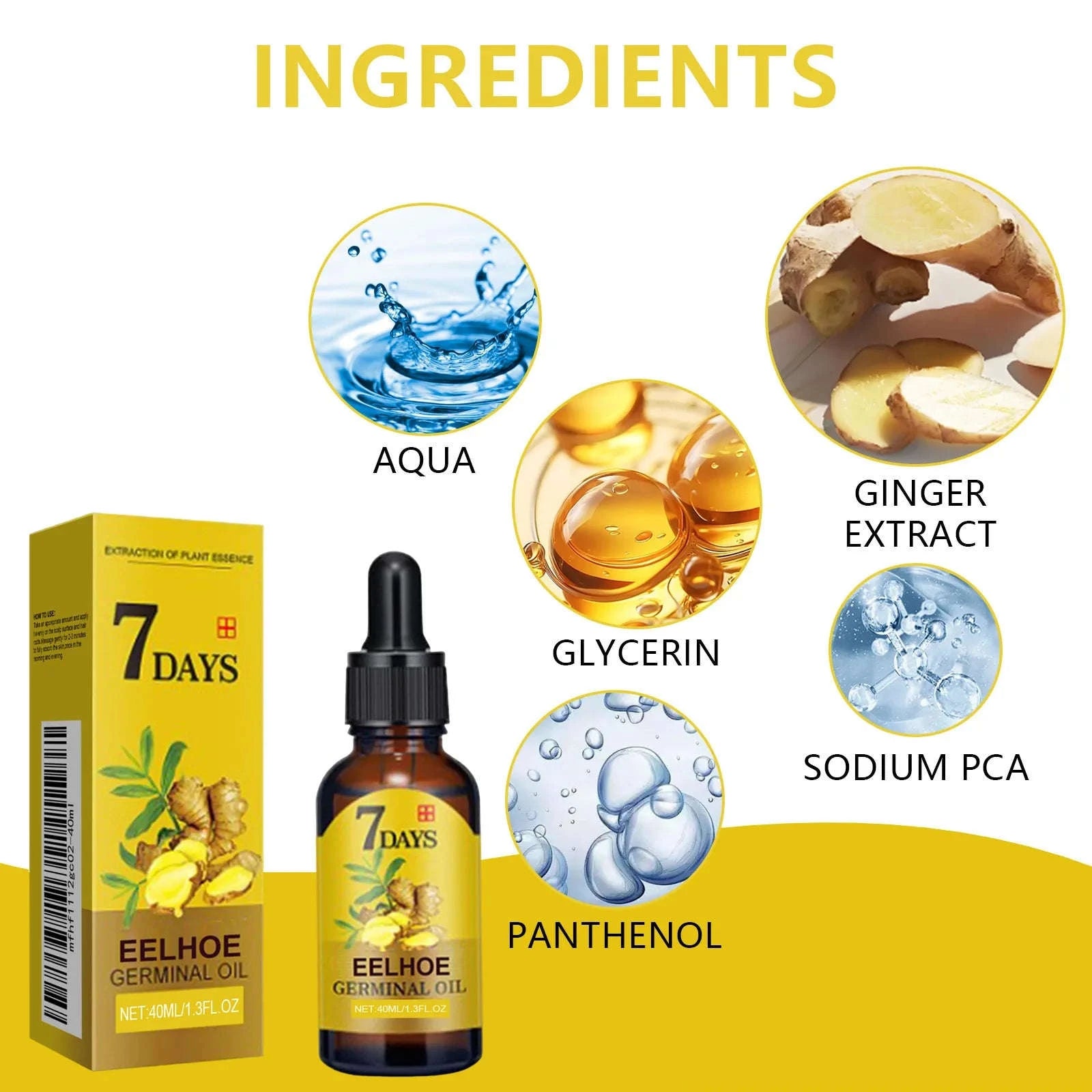 EELHOE 20ml Ginger Hair Growth Oil Strengthening Scalp Nourishing Hair Roots Anti Loss Fuller Care Hairs Essence for Women Men-1 Pc / United States