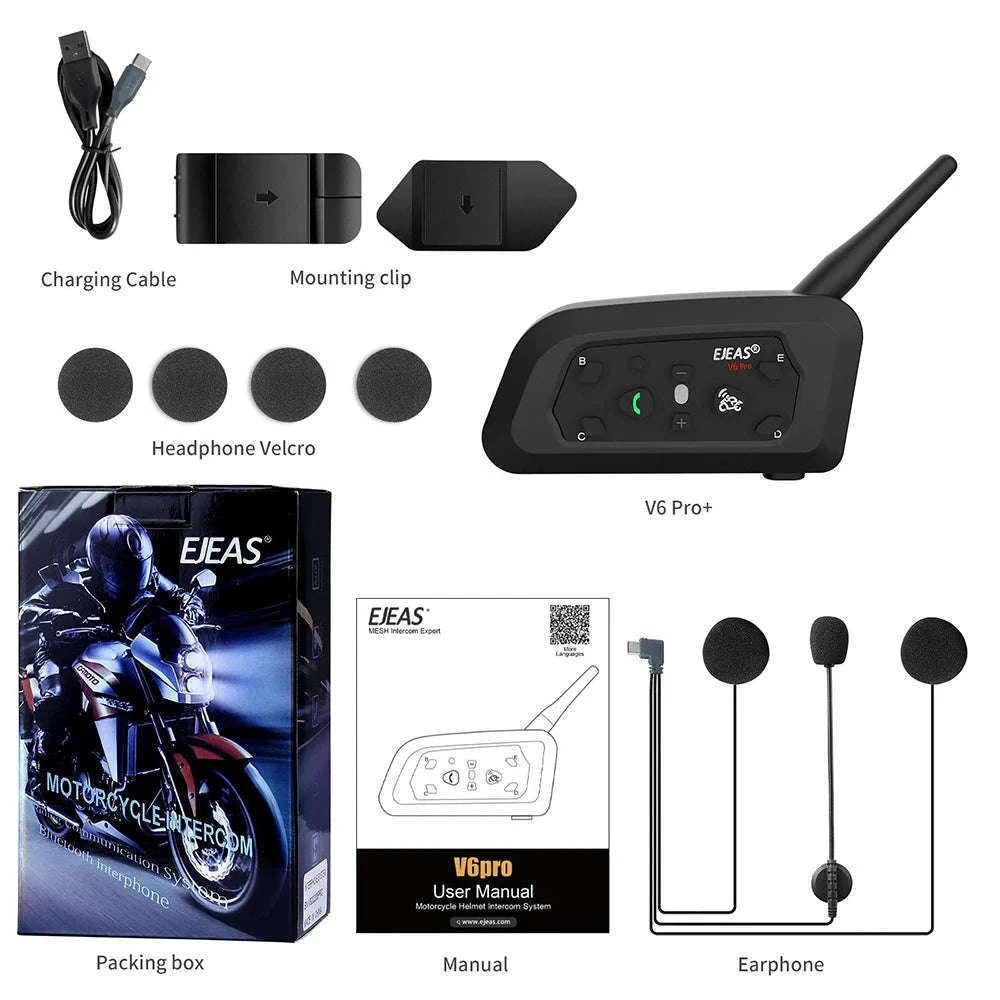 EJEAS V6 Pro+ Motorcycle Helmet Bluetooth Intercom-2PCS with 1 EUC / spain