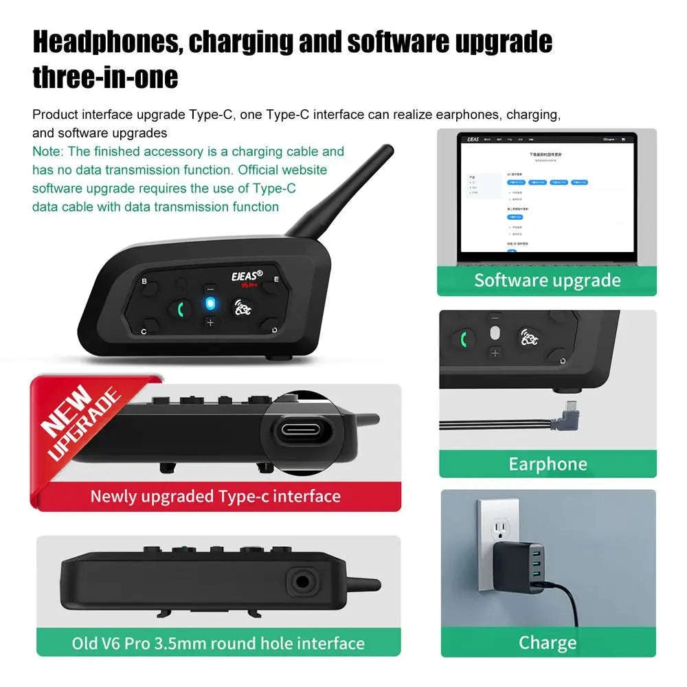 EJEAS V6 Pro+ Motorcycle Helmet Intercom Bluetooth Headset-Single Pack / spain