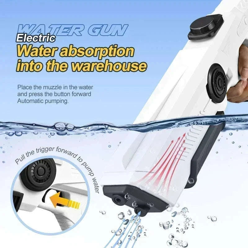 Electric Automatic Water Gun Toy for Fast Outdoor Water Battles-WHITE