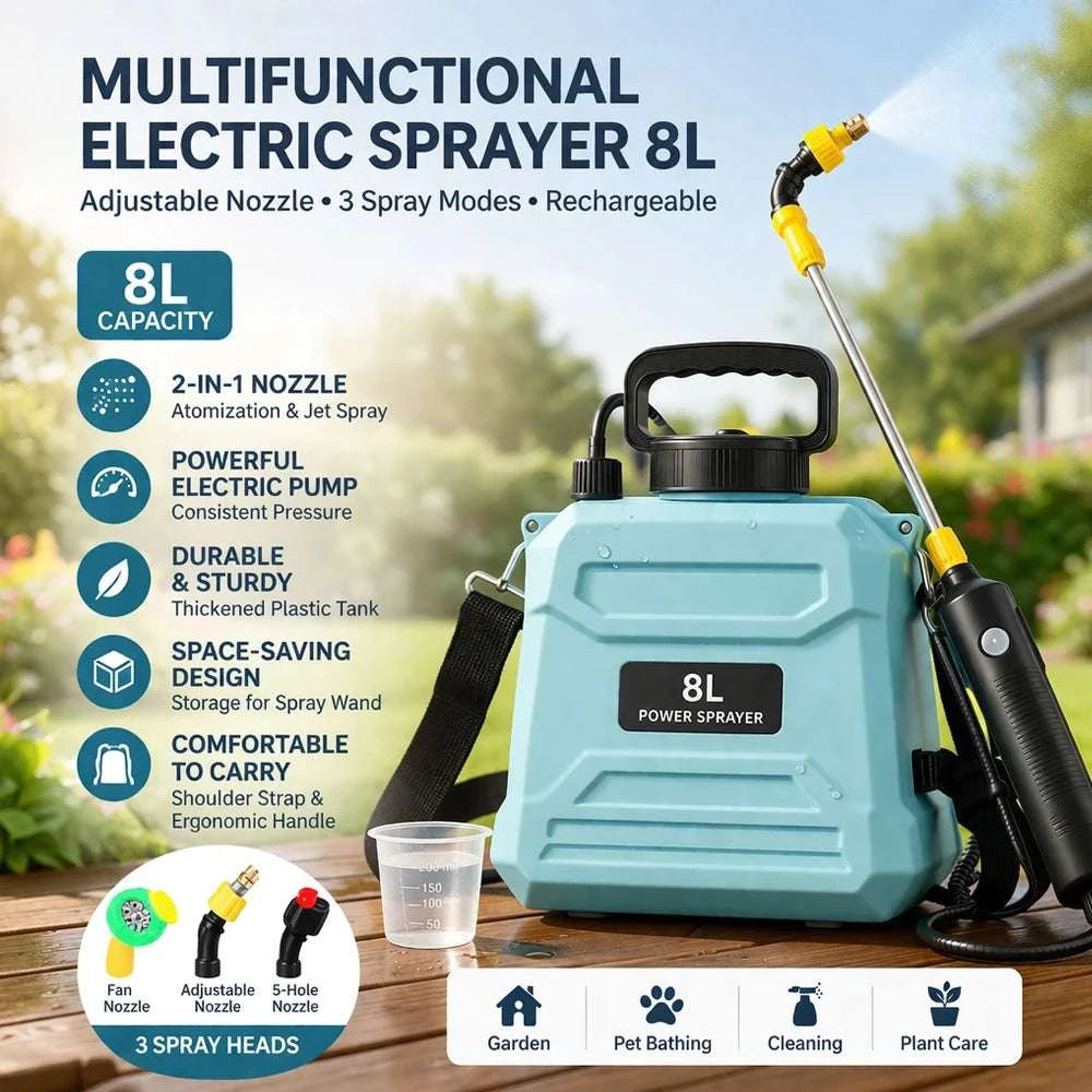 Electric Backpack Garden Sprayer 5L/8L with Adjustable Nozzles-5L-green