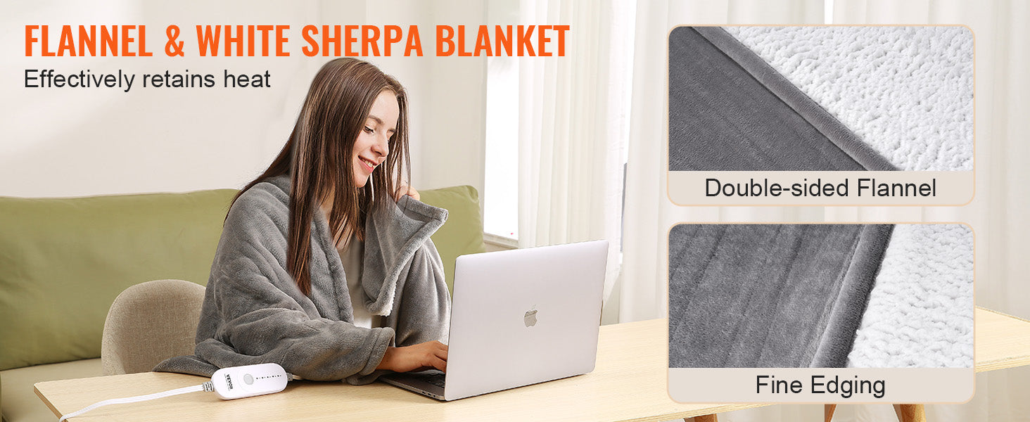 SucceBuy Heated Blanket Electric Throw 4 Sizes Soft Flannel & Sherpa Heating Blanket with 3 Hours Timer Auto-off 5 Heating Level