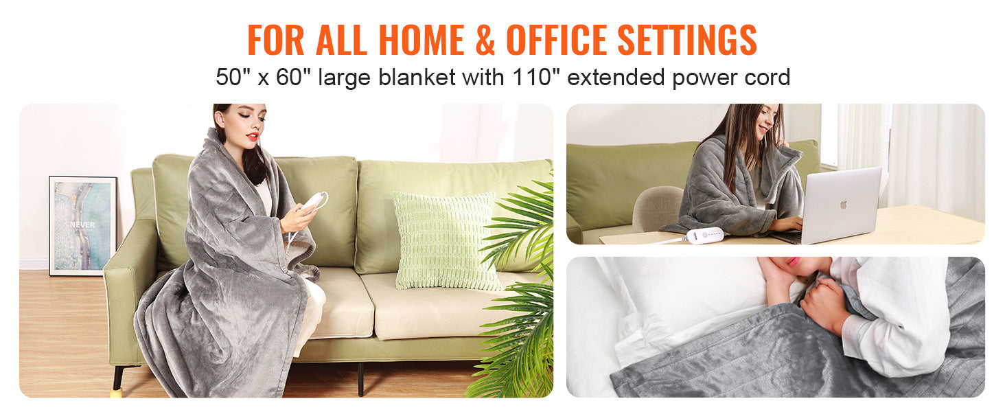 SucceBuy Heated Blanket Electric Throw 4 Sizes Soft Flannel & Sherpa Heating Blanket with 3 Hours Timer Auto-off 5 Heating Level