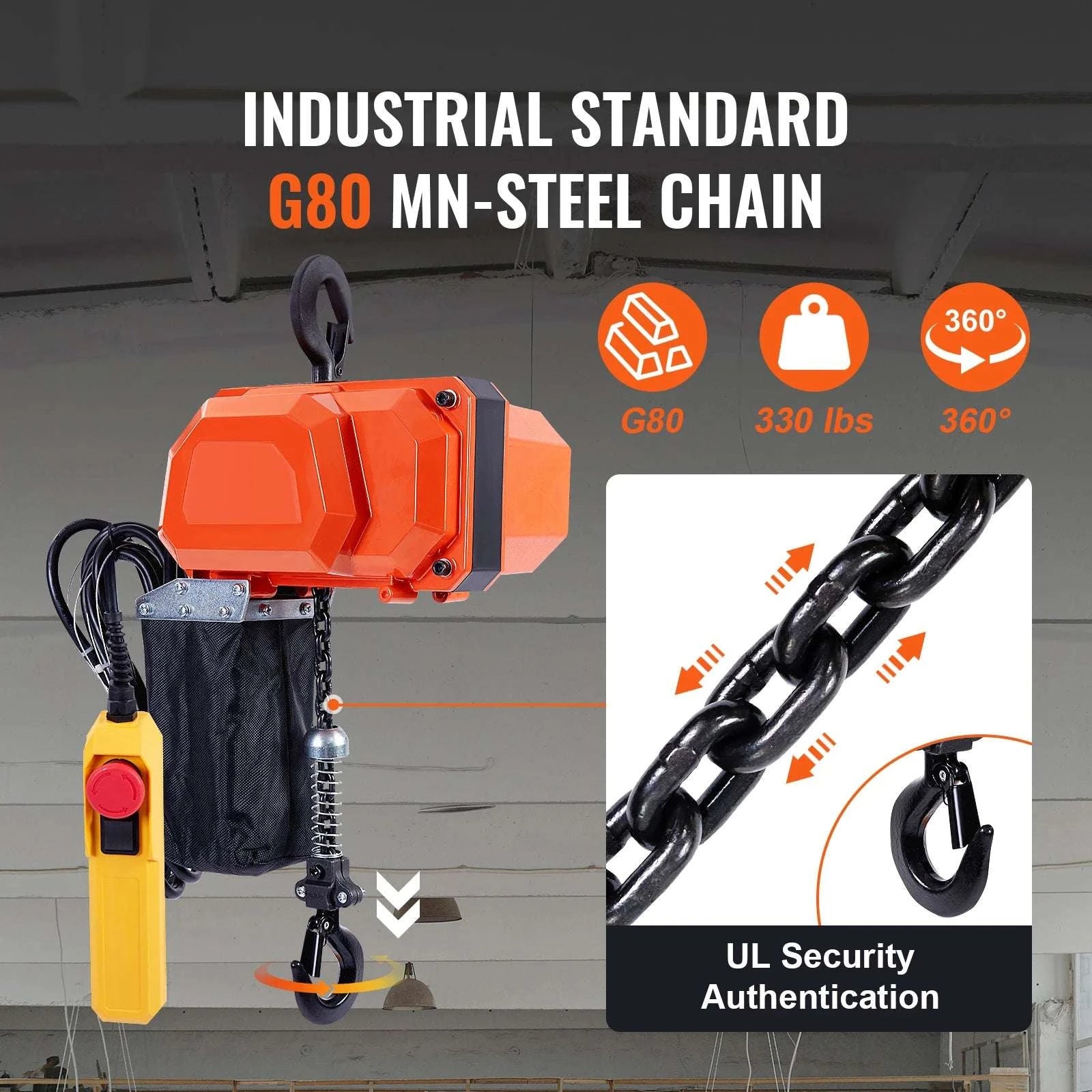 Electric Chain Hoist Crane with Trolley for Garage Lifting 330–2200 lbs-2200lbs / United States