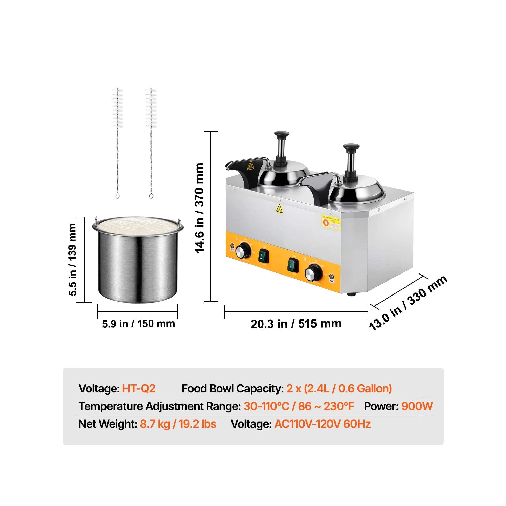 Electric Cheese Dispenser with Double Pumps 2.4L-1300W / United States